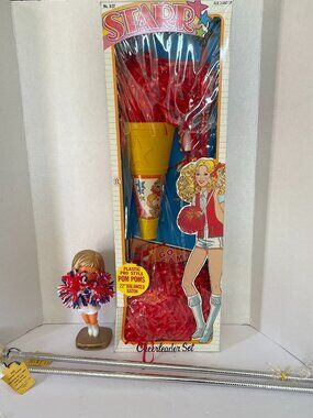 Vintage Mattel 1981 Starr Cheerleader Set + Extra Batons & Bobble Head Made USA